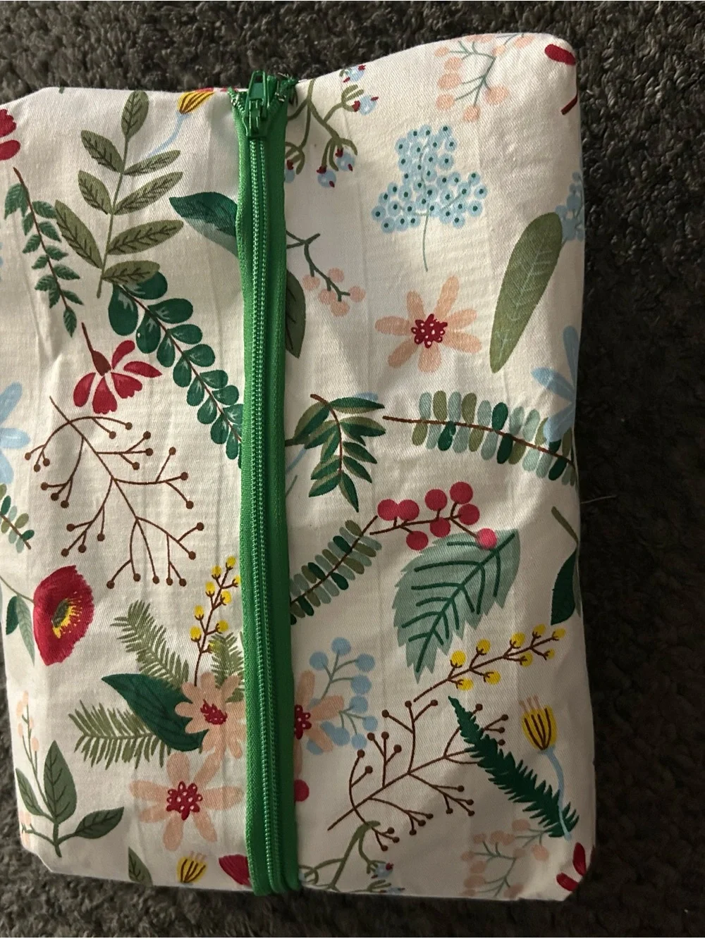 Hand Crafted Floral Cosmetic Bag with Green Zipper